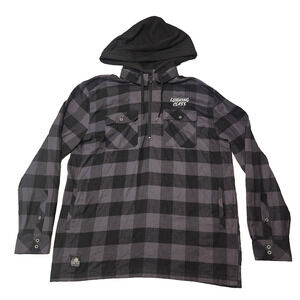 Lurking Class Black Gray Plaid Flannel 1/4 Zip Hoodie Sketchy Tank Men's XL